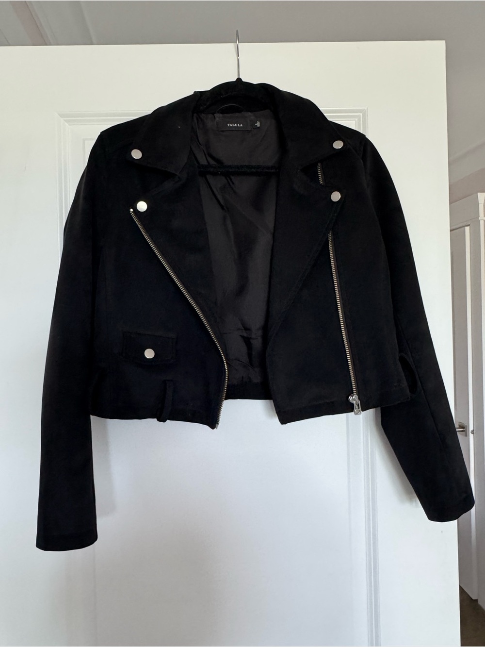 Talula Black Cropped Moto Suede-Style Jacket